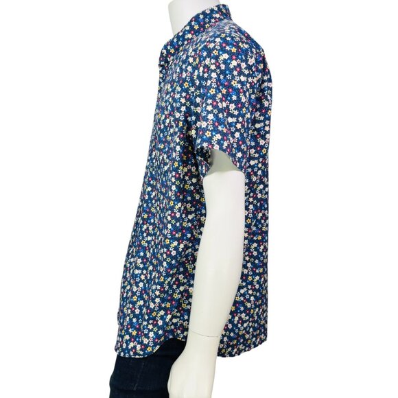 J Crew Mens Slim Fit Short Sleeve Cotton Poplin Shirt Blue Ditzy Floral Size XXL - Picture 9 of 14